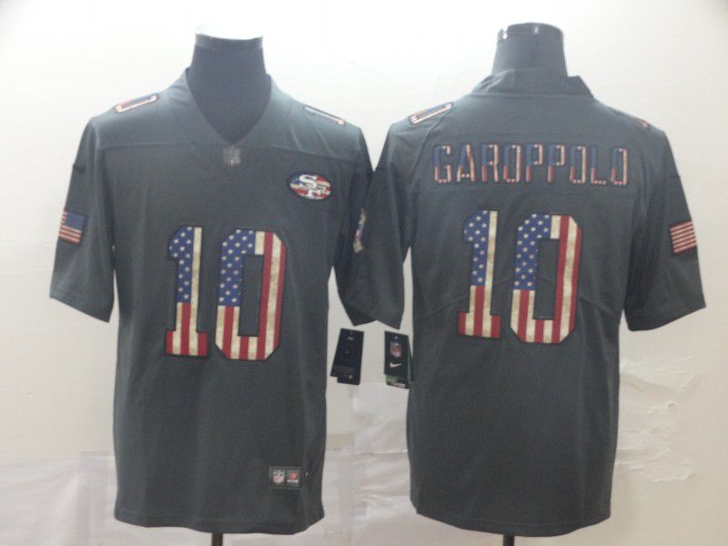 Men San Francisco 49ers #10 Garoppolo Carbon Black Retro USA flag Nike NFL Jerseys->kansas city chiefs->NFL Jersey